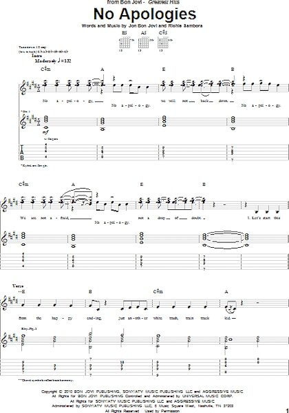 open zoom image for No Apologies - Guitar TAB, New, Main