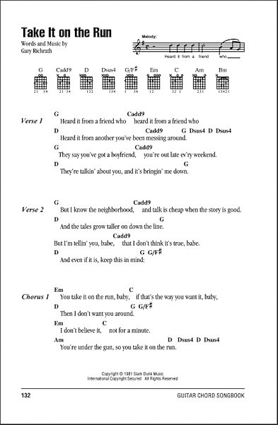 open zoom image for Take It On The Run - Guitar Chords/Lyrics, New, Main