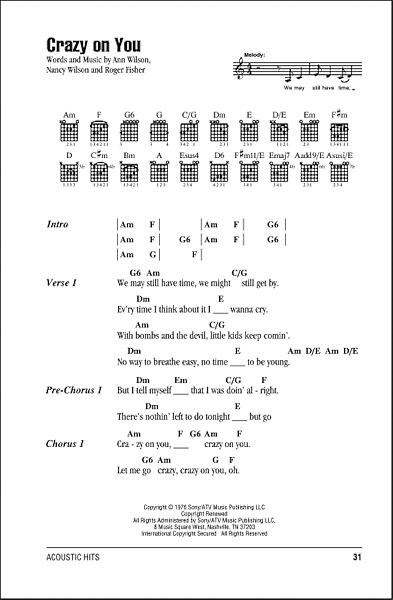 open zoom image for Crazy On You - Guitar Chords/Lyrics, New, Main