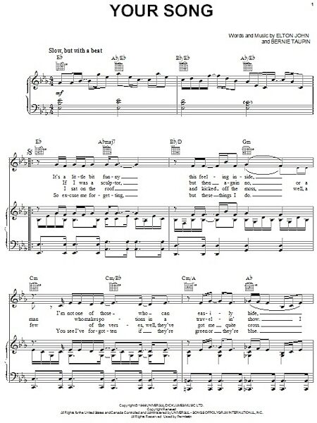 open zoom image for Your Song - Piano/Vocal/Guitar, New, Main