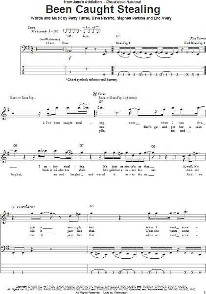 open zoom image for Been Caught Stealing - Bass Tab, New, Main