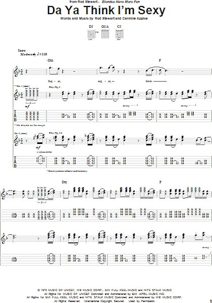 open zoom image for Da Ya Think I'm Sexy - Guitar TAB, New, Main