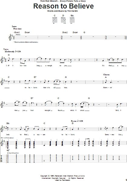 open zoom image for Reason To Believe - Guitar TAB, New, Main