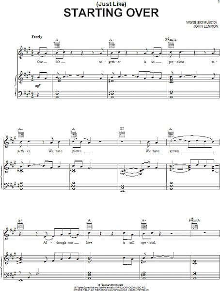 open zoom image for (Just Like) Starting Over - Piano/Vocal/Guitar, New, Main
