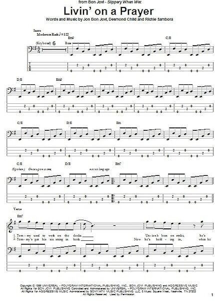 open zoom image for Livin' On A Prayer - Bass Tab, New, Main