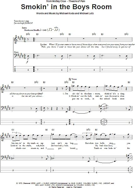 open zoom image for Smokin' In The Boys Room - Bass Tab, New, Main