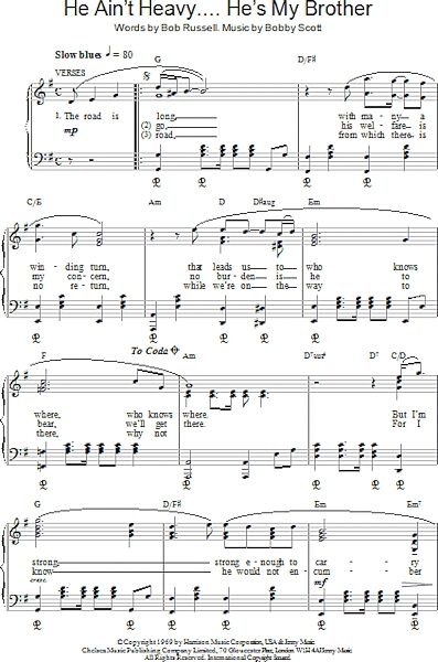 open zoom image for He Ain't Heavy, He's My Brother - Piano/Vocal/Guitar, New, Main
