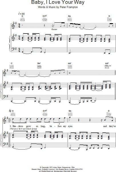 open zoom image for Baby, I Love Your Way - Piano/Vocal/Guitar, New, Main