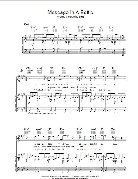 open zoom image for Message In A Bottle - Piano/Vocal/Guitar, New, Main