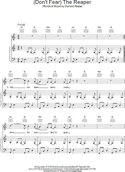 open zoom image for (Don't Fear) The Reaper - Piano/Vocal/Guitar, New, Main