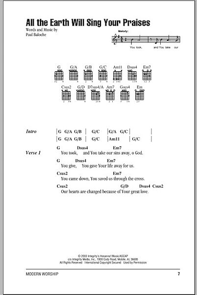 open zoom image for All The Earth Will Sing Your Praises - Guitar Chords/Lyrics, New, Main