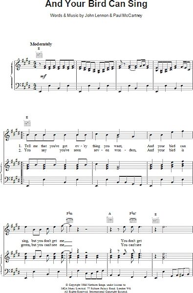 open zoom image for And Your Bird Can Sing - Piano/Vocal/Guitar, New, Main