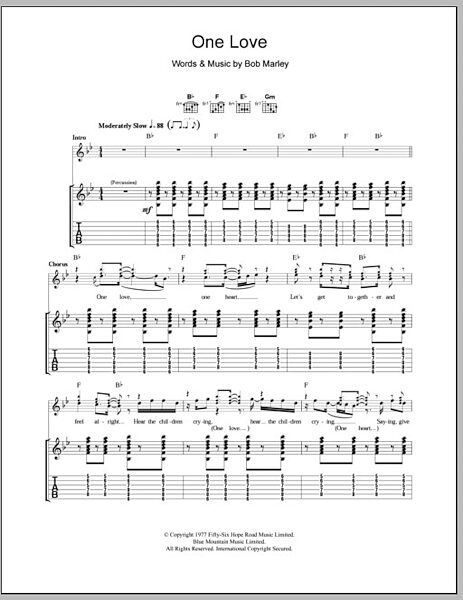 open zoom image for One Love - Guitar TAB, New, Main
