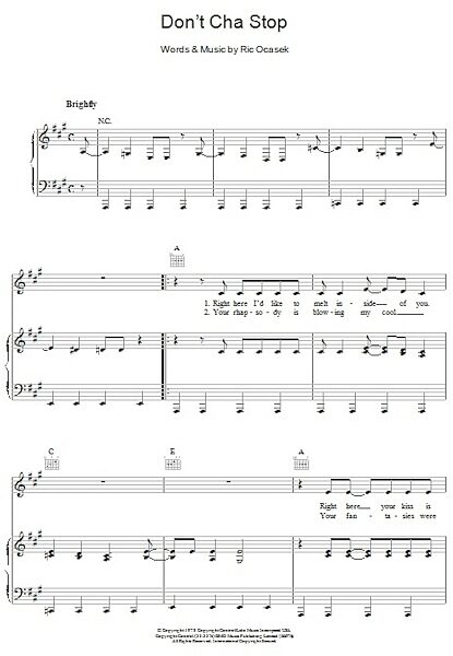 open zoom image for Don't Cha Stop - Piano/Vocal/Guitar, New, Main