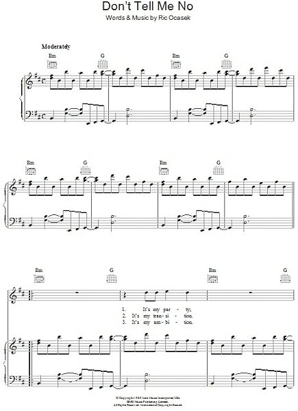 open zoom image for Don't Tell Me No - Piano/Vocal/Guitar, New, Main