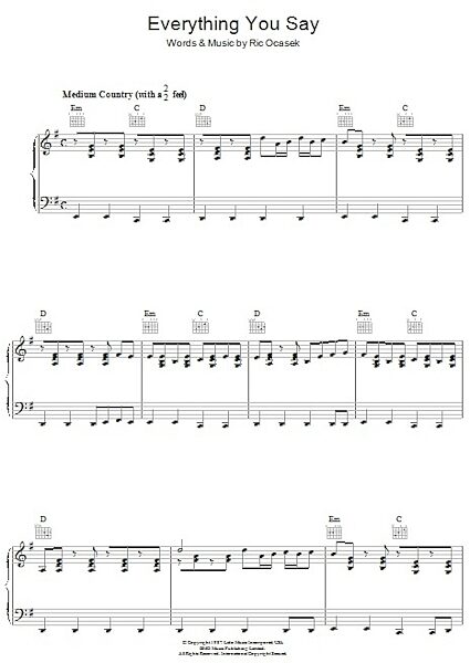open zoom image for Everything You Say - Piano/Vocal/Guitar, New, Main