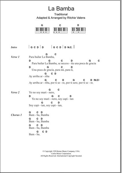 open zoom image for La Bamba - Piano Chords/Lyrics, New, Main