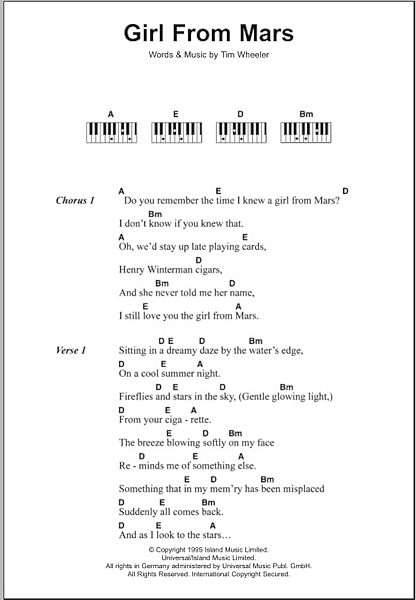 open zoom image for Girl From Mars - Piano Chords/Lyrics, New, Main