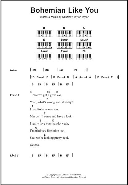 open zoom image for Bohemian Like You - Piano Chords/Lyrics, New, Main