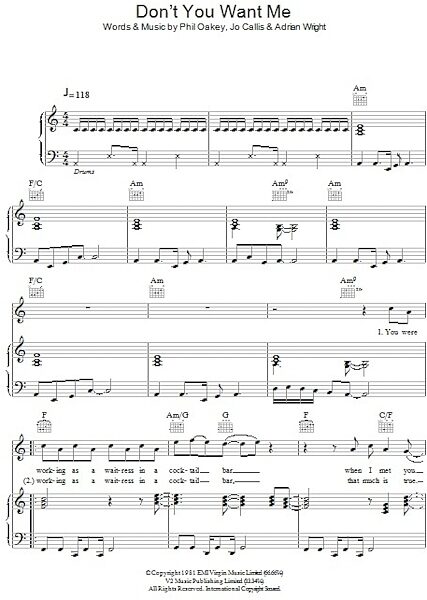 open zoom image for Don't You Want Me - Piano/Vocal/Guitar, New, Main