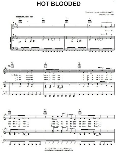 open zoom image for Hot Blooded - Piano/Vocal/Guitar, New, Main