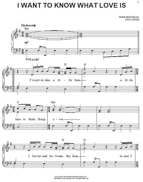 open zoom image for I Want To Know What Love Is - Easy Piano, New, Main