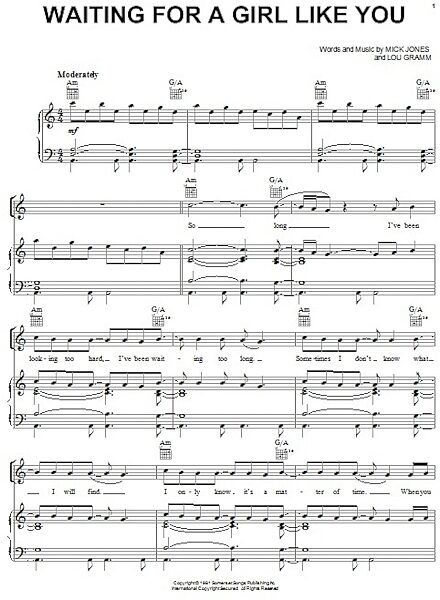 open zoom image for Waiting For A Girl Like You - Piano/Vocal/Guitar, New, Main