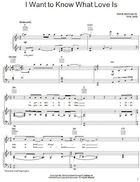 open zoom image for I Want To Know What Love Is - Piano/Vocal/Guitar, New, Main