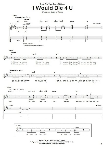 open zoom image for I Would Die 4 U - Guitar TAB, New, Main