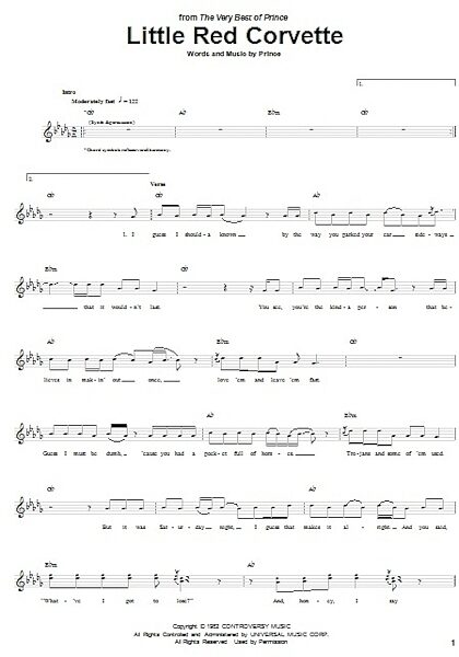 open zoom image for Little Red Corvette - Guitar TAB, New, Main