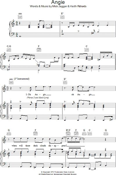 open zoom image for Angie - Piano/Vocal/Guitar, New, Main