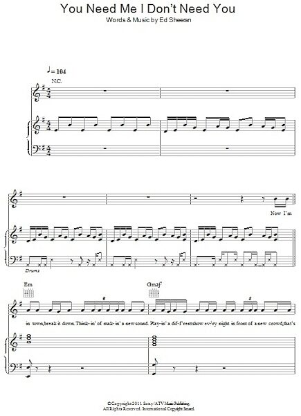 open zoom image for You Need Me I Don't Need You - Piano/Vocal/Guitar, New, Main