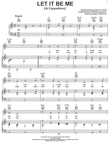 open zoom image for Let It Be Me (Je T'appartiens) - Piano/Vocal/Guitar, New, Main