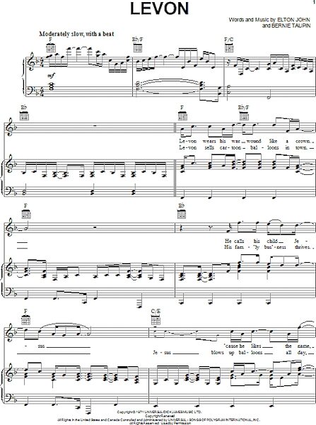 open zoom image for Levon - Piano/Vocal/Guitar, New, Main