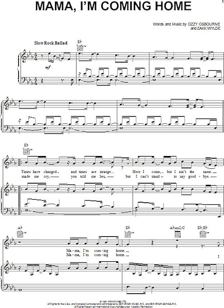 open zoom image for Mama, I'm Coming Home - Piano/Vocal/Guitar, New, Main