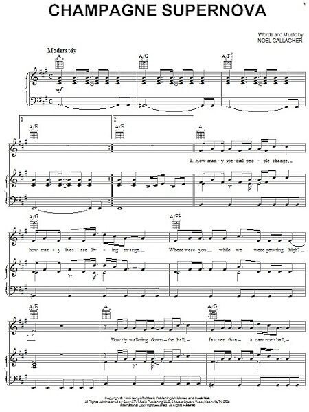 open zoom image for Champagne Supernova - Piano/Vocal/Guitar, New, Main