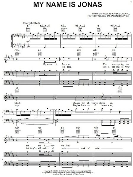 open zoom image for My Name Is Jonas - Piano/Vocal/Guitar, New, Main