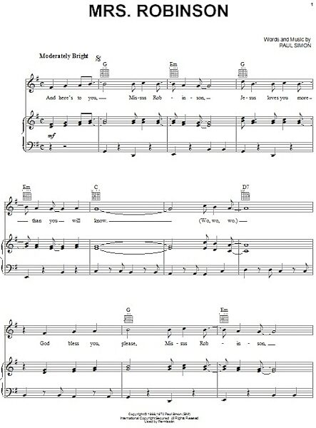 open zoom image for Mrs. Robinson - Piano/Vocal/Guitar, New, Main