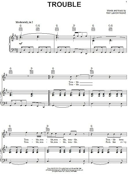 open zoom image for Trouble - Piano/Vocal/Guitar, New, Main
