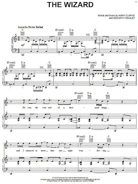 open zoom image for The Wizard - Piano/Vocal/Guitar, New, Main