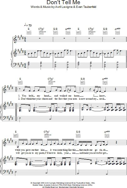 open zoom image for Don't Tell Me - Piano/Vocal/Guitar, New, Main