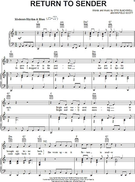 open zoom image for Return To Sender - Piano/Vocal/Guitar, New, Main