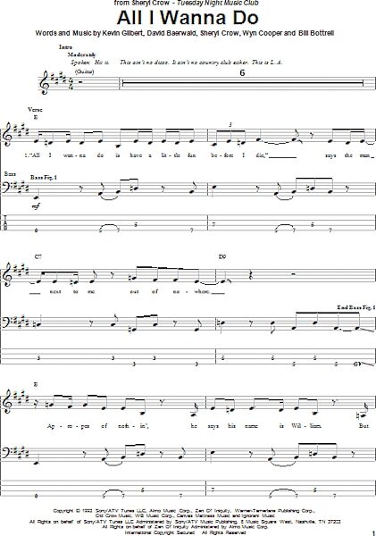 open zoom image for All I Wanna Do - Bass Tab, New, Main