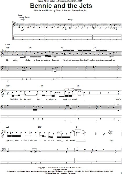open zoom image for Bennie And The Jets - Bass Tab, New, Main