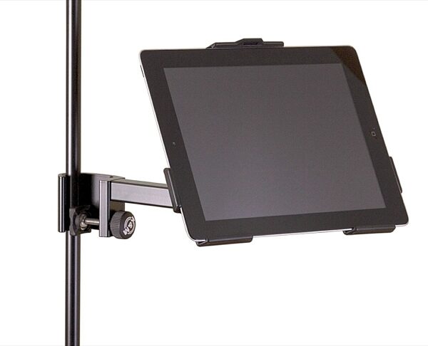 open zoom image for K&M 19722 iPad 2 Microphone Stand Holder, In Use
