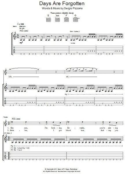 open zoom image for Days Are Forgotten - Guitar TAB, New, Main