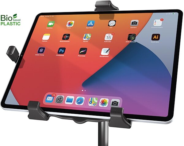 open zoom image for K&M 19744 Universal Tablet Holder, Black, Action Position Back