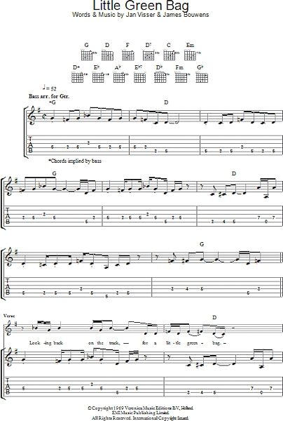 open zoom image for Little Green Bag - Guitar TAB, New, Main