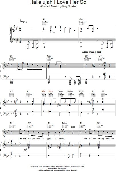 open zoom image for Hallelujah I Love Her So - Piano/Vocal/Guitar, New, Main