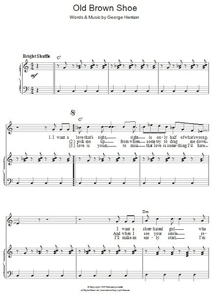 open zoom image for Old Brown Shoe - Piano/Vocal/Guitar, New, Main